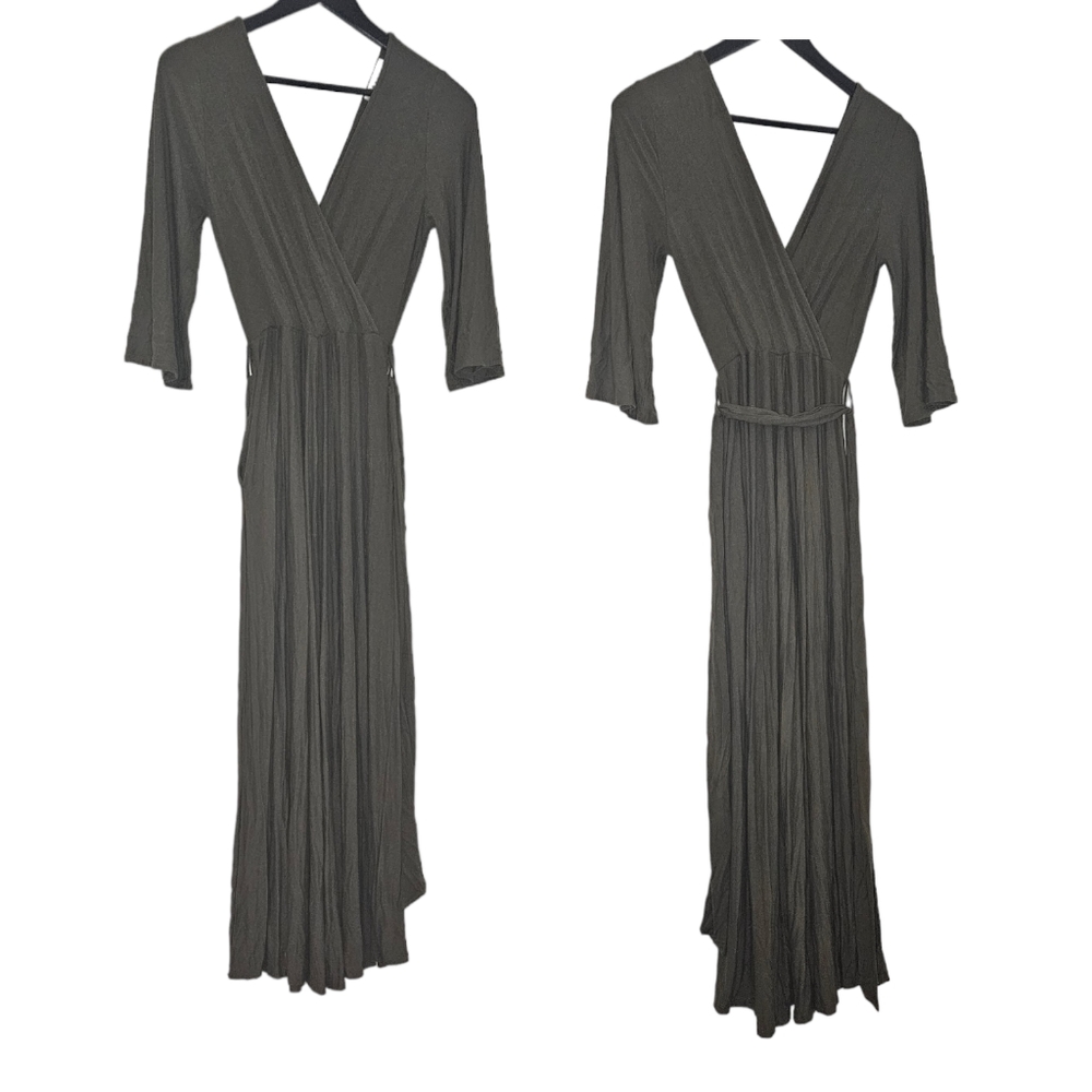 Mahina women's olive green v neck flowy romper